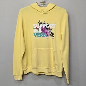 Women Hoodie Sweatshirt XL Yellow Support Is A Verb Graphic Positive Empowerment